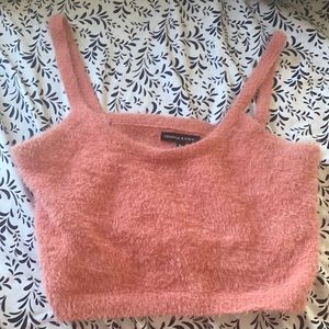 Kendall and Kylie pink cropped fuzzy tank top